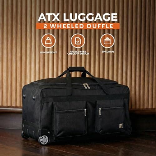 ATX Luggage 36" Extra Large Wheeled Duffle Bag Lightweight Rolling Wheels Suitcase Extra Durable Holdall for Sports Travel and Cargo | Black — view 6