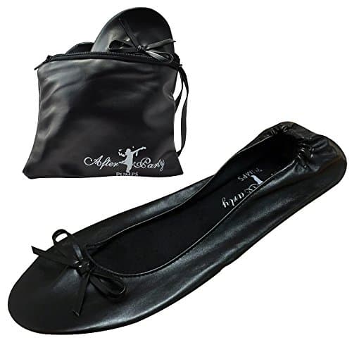 After Party Pumps® Back to Black Size UK 7-8 Ladies Roll Up Shoes Fold Up Pumps Foldable with Carrier Pouch