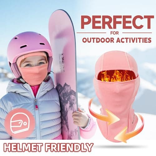 AYPOW Kids Winter Thermal Balaclava, Multifunction Windproof Warm Ski Mask Cycling Full Face Cover Under Helmet Hat with Neck Warmer, for 4-12 Years Boys Girls Children Winter Outdoor Sports Pink — view 2