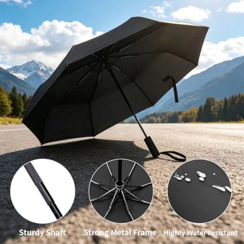 NYVEER 12 Pack Folding Umbrellas Windproof Reinforced 9-Rib Frame 210T Heavy Duty Waterproof Canopy Auto Open Close Compact Travel Umbrella Bulk Wholesale for Rain Sun Corporate Gift Family Hotel — view 4