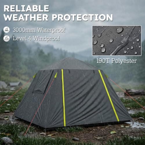 Outsunny Camping Tent 2 Man Dome Tent 3000mm Waterproof Grey & Green — view 4