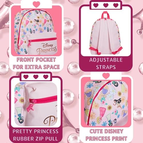 Disney Princess Backpack For Girls School Bag Large Premium Pink Rose Gold Travel Lunch Rucksack — view 4