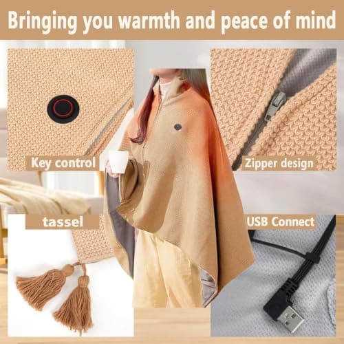 Heated Blanket Shawl for Women, Cozy Portable Suitable for Office Home Rest, Car Travel, Outdoor Camping,Gray — view 3