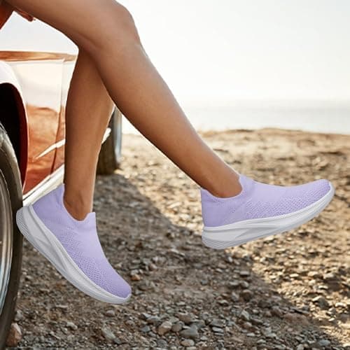SURFING TREE Womens Slip on Sneakers Workout Shoes Ladies Slip on Trainers Breathable Mesh Outdoor Shoes Fashion Casual Purple Size 9 — view 2