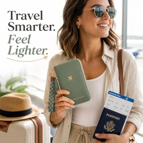 Vellichor Europe Olive Green Passport Wallet with RFID Blocking, for Cash/Cards/Boarding Pass, Travel Holder with Strap, Zip, Organiser with Card Slots, Cash Pocket & ID Window — view 2