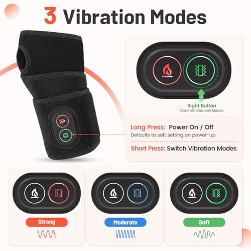 Cordless Electric Wrist Heating Pad with Vibration, 3000mAh Rechargeable Wrist Warmer Massager with 3 Heat Levels 3 Vibration Modes, Adjustable Portable Heated Wrist Wrap Fits Left Right Hand — view 4