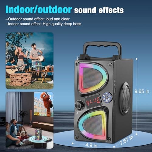 SUPNIU Bluetooth Speaker, 60W(Peak) Wireless Portable Small Home Party Speakers with Double Subwoofer Deep Bass, Radio, Lights, 80dB Loud Stereo Sound Boombox for Outdoor Camping Gifts — view 5