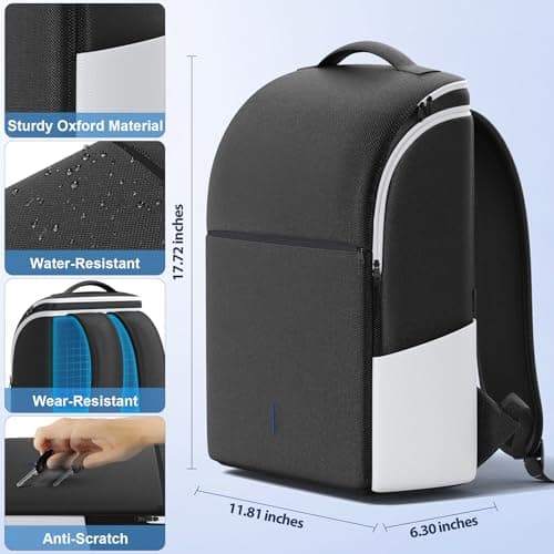 Rysker PS5/ Slim/ Pro Console Backpack, PS5 Travel Bag with Full Protection, Large Capacity PS5 Carry Bag, PS Portal, Laptop, Game Card, PlayStation 5 Backpack with 3 Cable Pockets-White — view 4