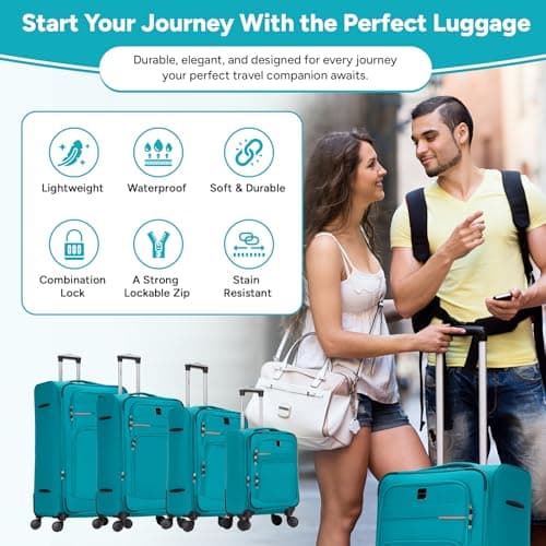 Skylark 32" Extra Large Suitcase Super Lightweight Luggage 20% Expandable 4 Wheels Spinner 3-Digit Combination Lock Soft Shell Luggage Check in for 30kg (Aqua, 162 litres) — view 3