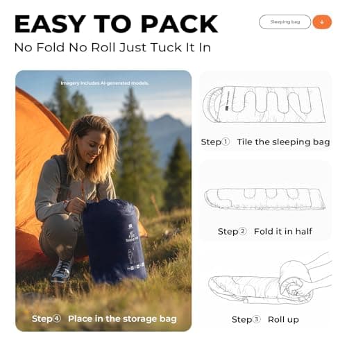 TANSTRIDER Sleeping Bags for Adults Warm Weather, Compact Lightweight Backpacking Sleeping Bag with Compression Sack for Youth, Camping Essentials Gear for Hiking Travel Climbing Outdoor & Indoor Use — view 6