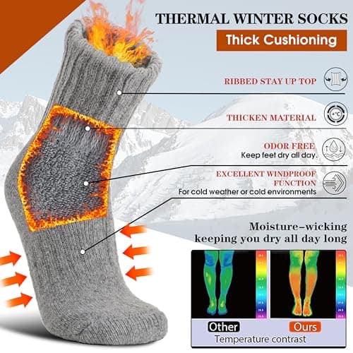 Sandsuced Merino Wool Thermal Boot Socks for Men Women Winter Warm Thick Cosy Walking Hiking Work Stocking Fillers Socks 3 Pairs(Black/Grey/Beige,M) — view 3
