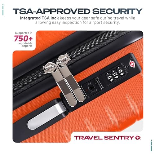 Eco-Lux Essentials Hardside Hand Luggage Carry On Suitcase, ABS Hardshell Cabin Bag with 4 Spinner Wheels, 50 x 32 x 20 cm, Travel Sentry Integrated TSA Approved Lock (Burnt Orange) — view 3