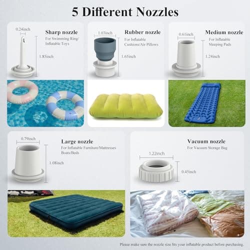 Electric Pump for Inflatables 3-in-1 Mini Air Bed Pump with Camping Light, 400L/min Fast Inflate/Deflate, Cordless Inflator for Camp Mattress Air Chair Sofa Swimming-Ring Vacuum Bag — view 5