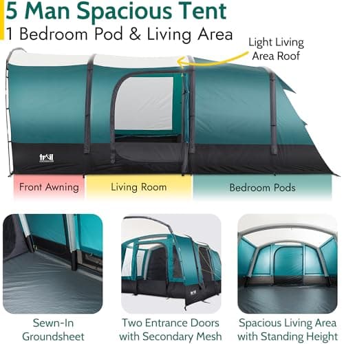 Trail Luxton 5 Man Inflatable Air Tent, L515cm x W330cm x H200cm — view 4