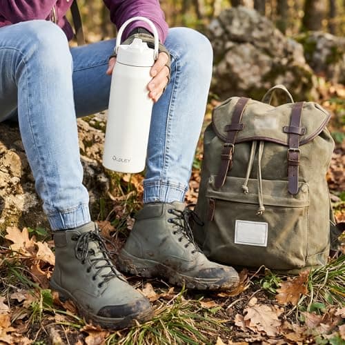OLDLEY 750ml Insulated Water Bottle with Straw, Stainless Steel Water Bottles with Handle, Leakproof BPA Free Vacuum Metal Flask Keep Hot and Cold for Sports, Travel, Hiking (Cream) — view 6