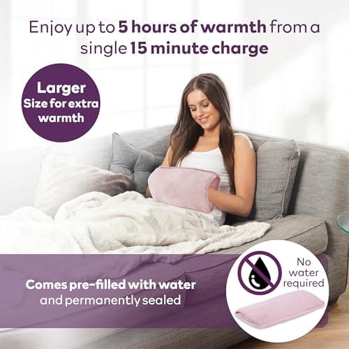 Carmen Large Rechargeable Hot Water Bottle, Soft Touch Fleece Cover, Hand Warmer, Automatic Temperature Control, W36cm x H19cm, Pink — view 4