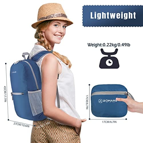 ZOMAKE Lightweight Foldable Backpack Packable Rucksack (20L/Navy blue) — view 2