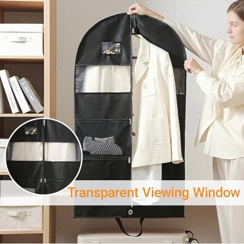 3 Pack Suit Bags, 51"Travel Garment Bags, Wrinkle-Free Suit Bag for Men Women, Foldable Dress Cover with 2 Handles for Wardrobes, Blazers, Dresses, Coats (Black) — view 5