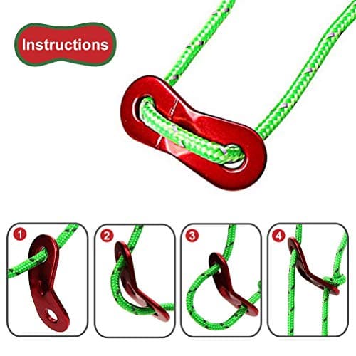 8 Pack Reflective Tent Guy Ropes, Light-Weight Tent Guide Lines Cord with Aluminum Tensioners Adjuster, 13 Feet Green Guy Rope Ideal for Outdoor Camping Hiking Awning Tents — view 6
