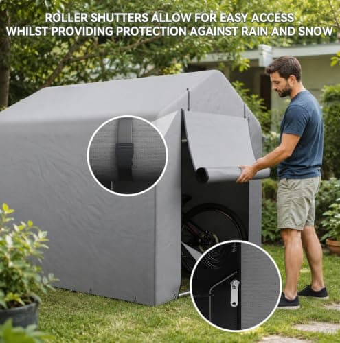 Aoxun 2.2x1.6M Heavy Duty Outdoor Storage Shed, PE Woven fabric, 3000mm Waterproof Portable Bike Shed Shelter and Garden Storage Tent, Roll-up Door Carport for Motorcycle and Lawn Tools, Grey — view 3