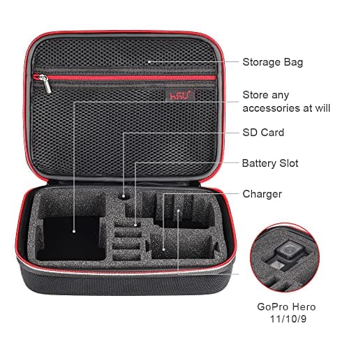 HSU Middle Protective Carrying Case for GoPro Hero 13, 12, 11, 10, 9, 8, 7, 6, 5, 4 Black and Accessories, Compact and Safe Action Camera Travel Storage Solution for Adventurers — view 5