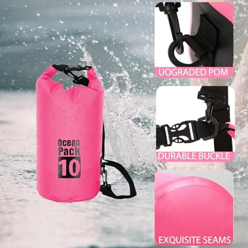 Dry Bag 10L,Boat Dry Bags Rose Red Waterproof Bag Dry Sack Roll Top Long Adjustable Shoulder Strap 2L/5L/10L/20L/30L/40L for Drifting Boating Kayaking Fishing Rafting Swimming Camping Canoeing Surfing — view 3