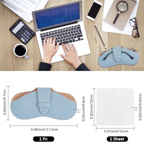 CREATCABIN Slim Glasses Case Soft Sunglasses Case Leather Portable Lightweight Eyeglass Spectacle Cases Pouch Bag Travel Protective Cover Gift for Women Men Holiday Vacation 6.9x3.4 Inch Sky Blue — view 2