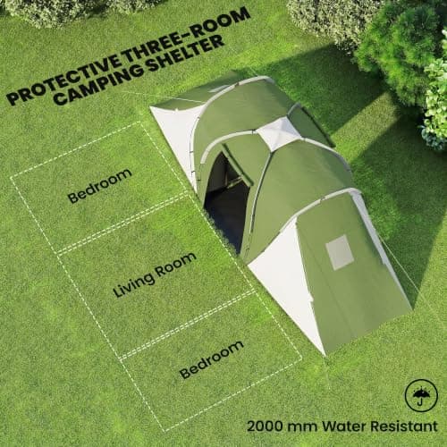 Outsunny 4 Man Tunnel Tent 2 Bedroom 555L x 225W x 190H cm Green and White — view 4