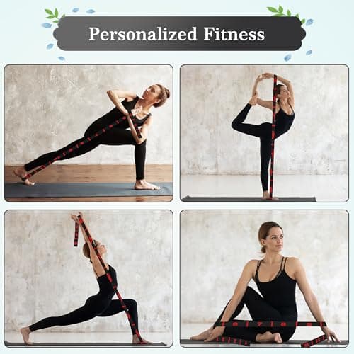 Resistance Bands, Long Fabric Stretch Strap Elastic Yoga Stretching Strap Multi-Loop for Physical Therapy, Pilates, Yoga, Dance & Gymnastics Exercise and Flexible Pilates 12 Loops (Black red) — view 5