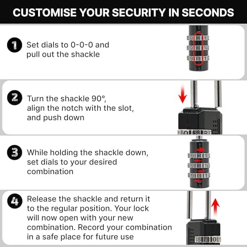 SWL Combination Padlock 2 Pack | Resettable Code Lock for Travel, Gym, School, Lockers, Bags, Suitcase, Backpack, Toolbox & Luggage | Metal Body & Steel Shackle (3 Digit Combination Padlock) — view 4