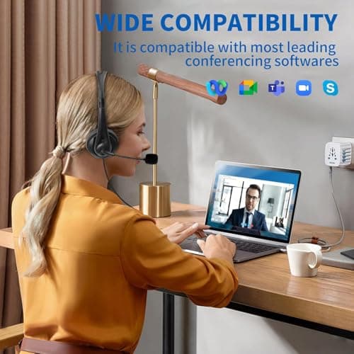 LINNIW USB Headset with Microphone for PC Laptop, 3 in 1 Wired Headphones with Noise Cancelling Mic & Audio Controls, Adjustable Headset for Office, Call Center, Online Classes, Teams, Zoom, Skype — view 3