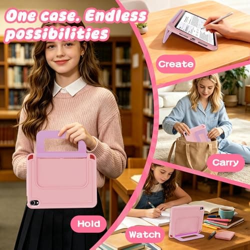 INFILAND Kids Case for iPad Mini 7 2024 (A17 Pro), iPad Mini 6 Case(8.3 Inch 2021 Model), iPad Mini 7th/6th Generation Case with Durable Soft Shockproof Stand and Handle (Pink-Purple) — view 4