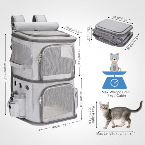 FASNATI Double-Compartment Pet Carrier Backpack for 2 Cats, Grey, XL — view 6