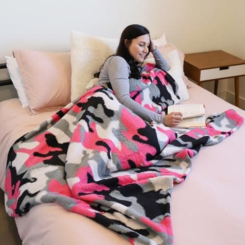 Catalonia Classy Camo Fleece Throw Blanket for Sofas, Lightweight Soft Warm Winter Couch Throw, Cozy Blanket Chair Single Bed, 150 x 130 cm Grey Camo — view 5