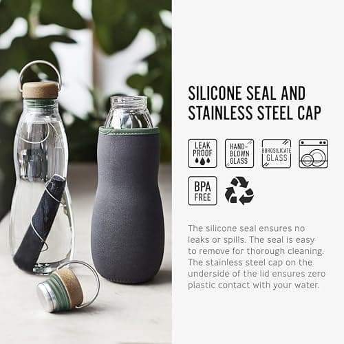 BLACK + BLUM Eau Good Glass Water Bottle | Leak Proof | 650ml | Olive — view 3