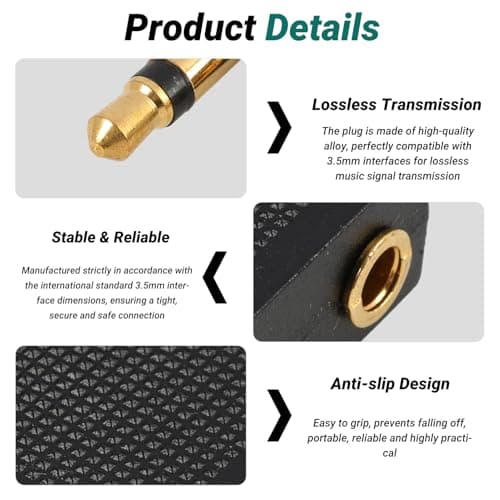 Bgfaquri 5 Pack Airplane Headphone Adapter, Airplane Flight Adapters for Headphones Gold Plated Flight Headphone Converter Plug for In Flights Entertainment Compatible with Wired Headphones Earphones — view 3
