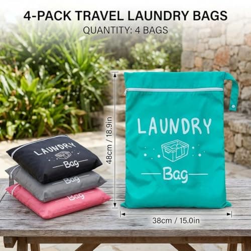 Laundry Bags, Travel Laundry Bag Set of Four, Laundry Bags for Travelling, Compact Wet Bag for Dirty Clothes, Portable Mesh Storage Organiser — view 2