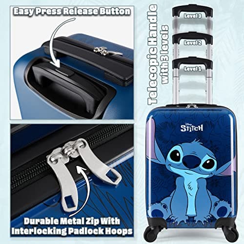 Disney Stitch Suitcase Hard Shell 49 x 33 x 22 30L Capacity 4 Spinner Wheels Extendable Handle Holiday Travel Essentials (Navy, S (L49cm x W33cm - 30L) — view 5