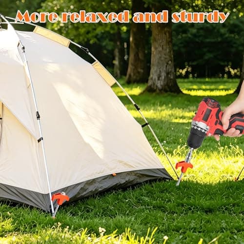12 Pack Heavy Duty Tent Pegs, 8.07in Camping Rock Pegs, Ground Anchors with Thread, Includes Drill Adapter & Nail Puller & Drawstring Bag, Ideal for Camping, Rock, Beach (Orange) — view 6
