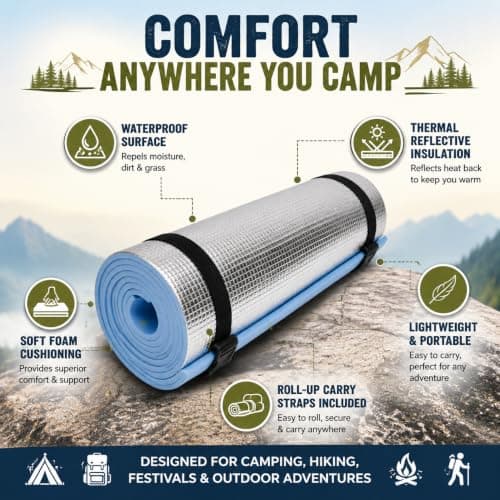 DELMAN Camping | WATERPROOF | Rolling Mat for Camping | Outdoor and Indoor activities | Yoga/Exercises Mat |Foam Sleeping Mattress | Thermal Insulated | Aluminium Foil — view 3