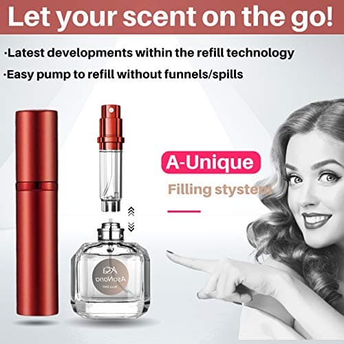 AsaNana Perfume Atomiser, Refillable & Travel Size Perfume Bottle, Leaking Proof,Bottom Pump without Funnel, Luxurious Small women and men, 5ml (Cla.-Red) — view 2