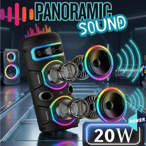 Portable Bluetooth Speaker 20W Stereo Party Speaker with RGB LED Lights, Wired Karaoke Mic, Bluetooth 5.0, USB/TF/FM, Rechargeable Battery, Outdoor Wireless Speaker — view 3