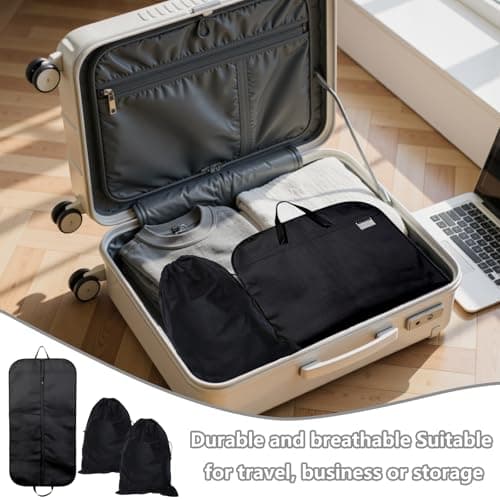 3PCS Suit Bags for Men Set, Suit Carrier, 60x120CM, Includes 2 Shoe Bags. Designed for Storing Jackets, Shirts, Evening Gowns, and Suits. Ideal for Travel and Business Use. (Black） — view 4