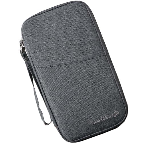 YYGOJOY Family Passport Holder Travel Wallet, Travel Document Holder Organiser, Passport Case for Cash, Passport ID Card, Credit Cards, Flight Ticket Pen for Men Women (Grey)