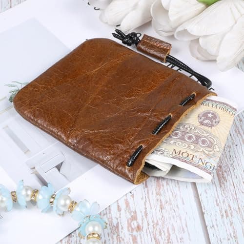 Leather Drawstring Pouch, Leather Storage Bags, Medieval Coin Purse Organizer, Small Waterproof Pouch Vintage Pouches for Earphone Jewelry Men Women Costume Accessories (Brown) — view 5