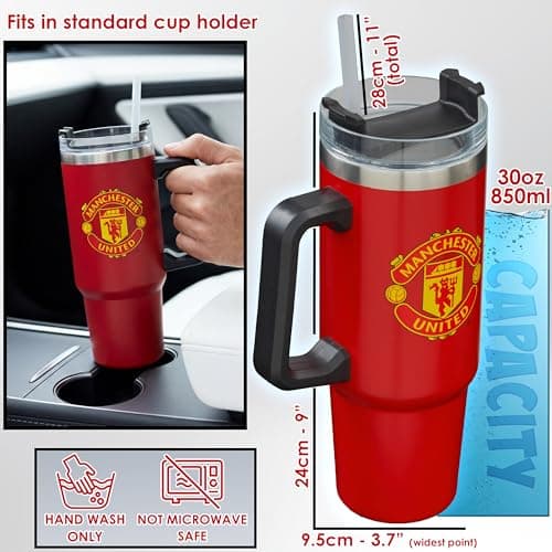 Get Trend Manchester United Insulated Tumbler 850ml, Stainless Steel Water Bottle with Straw & Handle, Cold for 12H Hot for 8H, Travel Coffee Mug, Football Gifts (Red Man U) — view 5