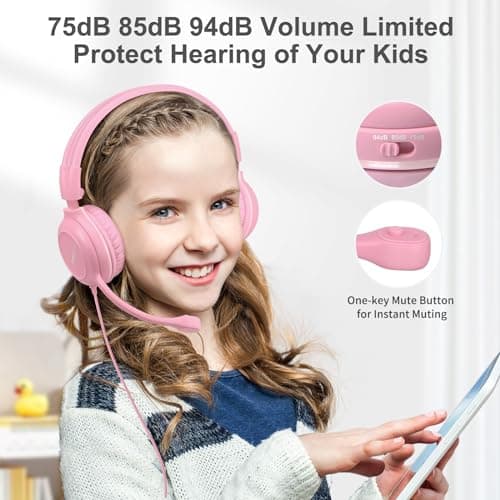 SIMOLIO 2 Pack Kids-Headphones with Microphone for iPad Laptop, Wired Children Headphones -School w/ 75/85/94dB Volume Limiting, Noise Cancelling Kids Headphones with Cord for Boys, Girls, Teens — view 3