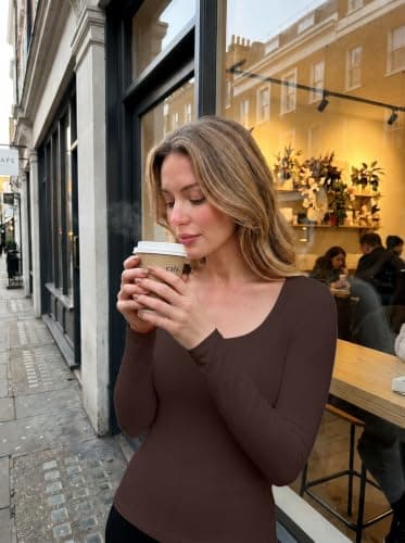 IWOLLENCE Thermal Tops Womens Scoop Neck Underlayer (Dark Brown, XL) — view 4