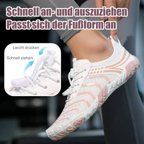 Barefoot Shoes Quick Dry Aqua Shoes Water Shoes Men Women Summer Beach Shoes Toe Protection Non Slip Swimming Shoes Lightweight Stylish River Shoes, Pink and White, 6UK — view 5