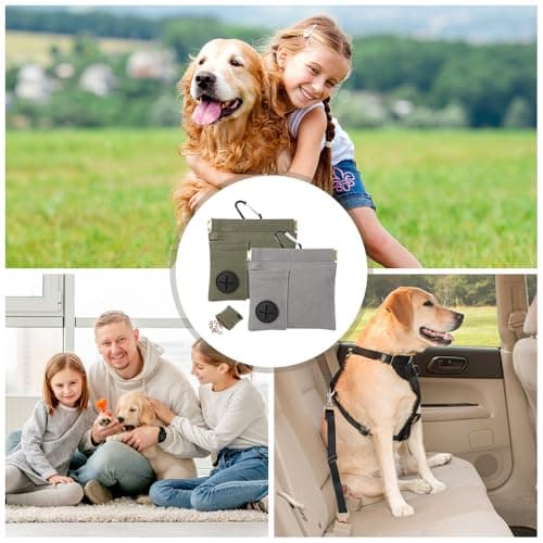Jdbefuy 2 Pcs Dog Treat Pouch, Portable Puppy Training Bag with Auto-Closing Magnetic Buckle, Hands-Free Pet Reward Snack Pouch with Carabiner for Walking & Outdoor Travel (Green+Grey) — view 6